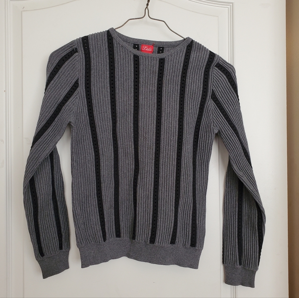 Lulu Kids gray & black ribbed dressy sweater sz 14/16
